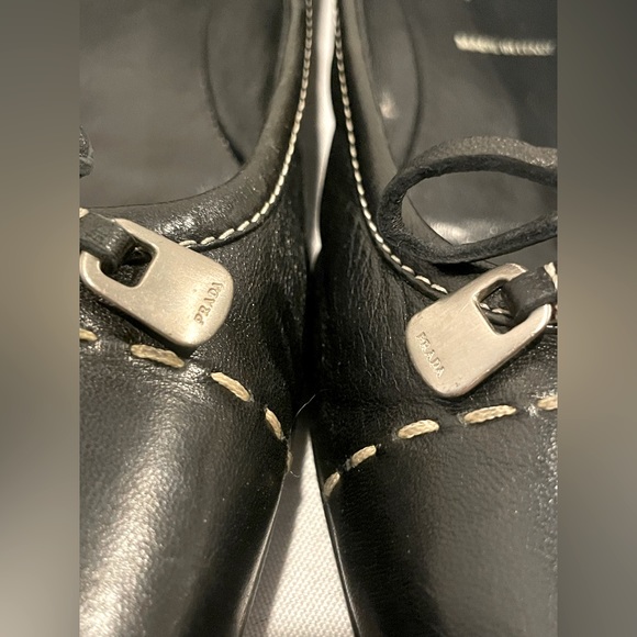 PRADA Authentic Black Leather Round Toe Ballet Flats Women’s 37 1/2 (7 1/2) - Picture 4 of 15